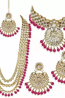 Traditional Kundan Pearl Wedding Choker Bridal Necklace Set Earrings & Maang Tikka For Women