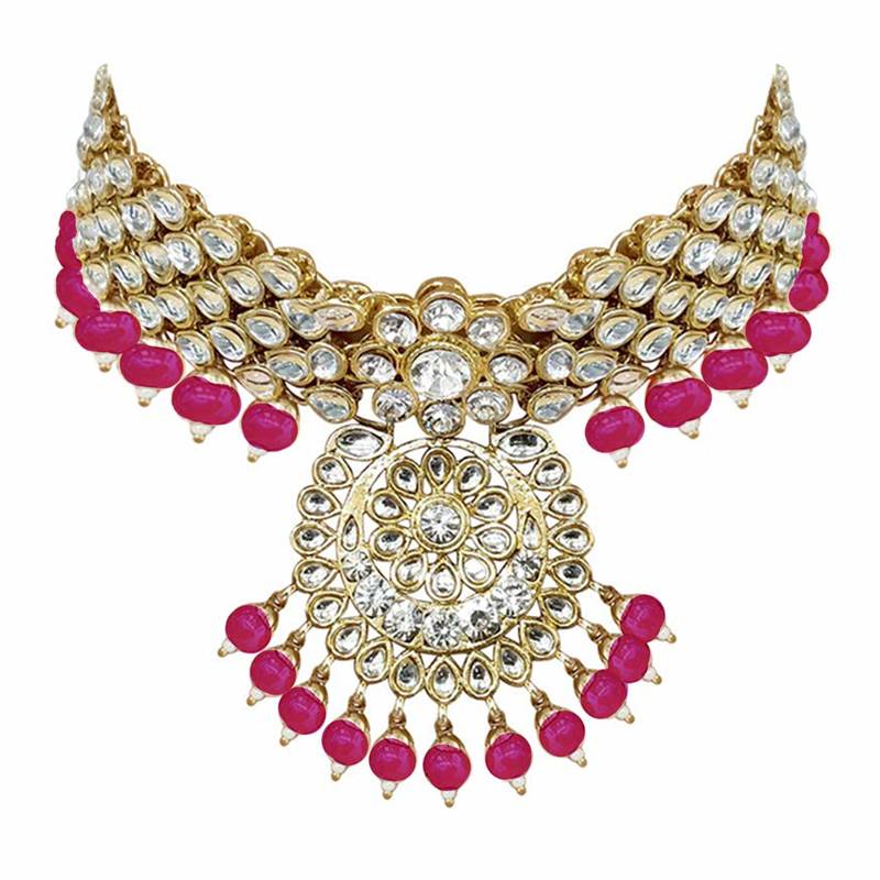 Traditional Kundan Pearl Wedding Choker Bridal Necklace Set Earrings & Maang Tikka For Women