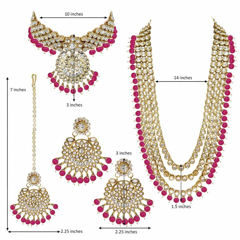 Traditional Kundan Pearl Wedding Choker Bridal Necklace Set Earrings & Maang Tikka For Women