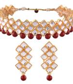 Traditional Kundan And Beads Choker Necklace Set For Women