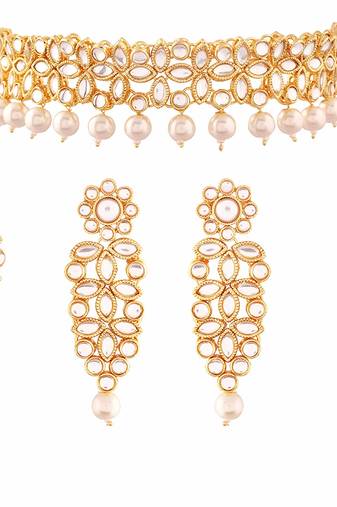 Traditional Kundan And Beads Choker Necklace Set For Women
