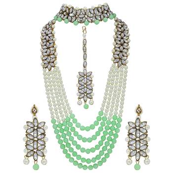 Traditional Gold Plated Pearl & Kundan Bridal Dulhan Jewellery Set For Women 2