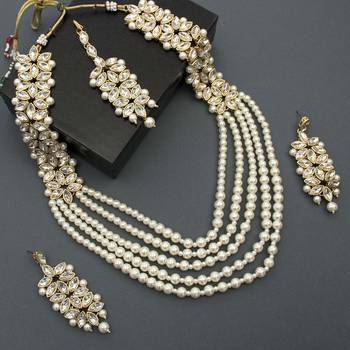 Kundan & Moti Rani Haar With Earrings & Maang Tikka For Women 1