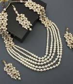 Kundan & Moti Rani Haar With Earrings & Maang Tikka For Women