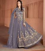 Grey embroidered net salwar