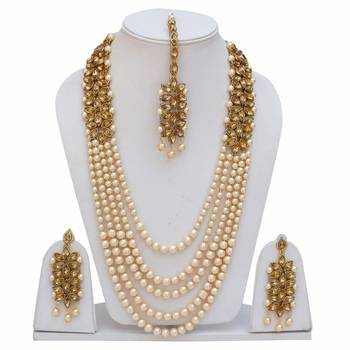 Kundan & Moti Rani Haar With Earrings & Maang Tikka For Women 1