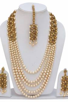 Kundan & Moti Rani Haar With Earrings & Maang Tikka For Women