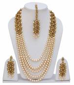 Kundan & Moti Rani Haar With Earrings & Maang Tikka For Women
