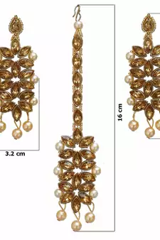 Kundan & Moti Rani Haar With Earrings & Maang Tikka For Women