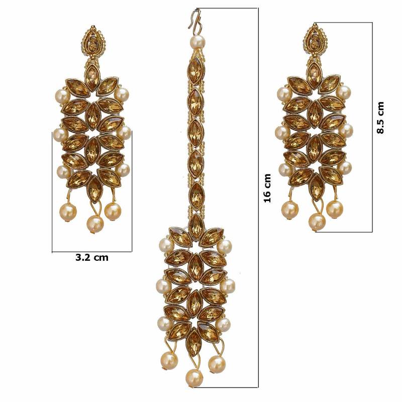 Kundan & Moti Rani Haar With Earrings & Maang Tikka For Women