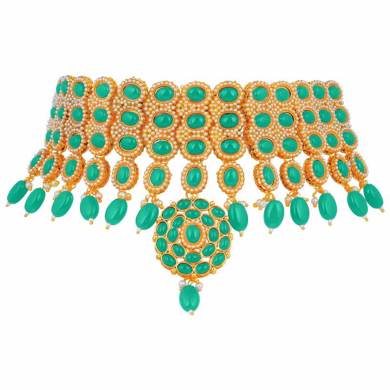 Traditional Deepika Style Bridal Pearl Choker Necklace Set With Maang Tikka