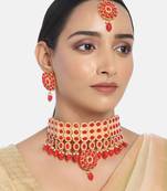 Traditional Deepika Style Gold Plated Bridal Pearl Choker Necklace Set With Maang Tikka