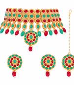 Traditional Deepika Style Bridal Pearl Choker Necklace Set With Maang Tikka