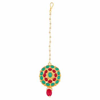 Traditional Deepika Style Bridal Pearl Choker Necklace Set With Maang Tikka 5