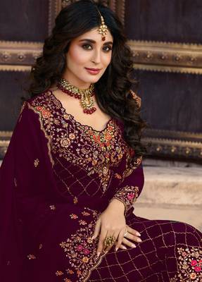 Purple embroidered faux georgette salwar 2