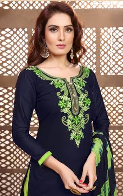 Blue embroidered satin unstitched salwar with dupatta 2