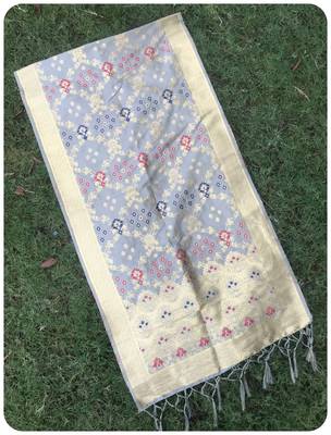 Grey banarasi silk woven Dupatta 1