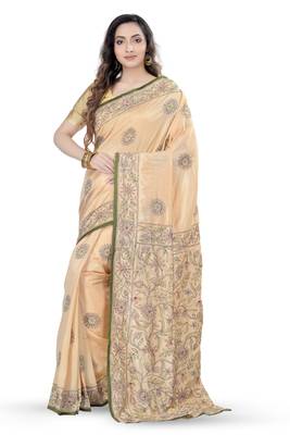 Gold Embroidered Dupion Silk Saree With Blouse 1