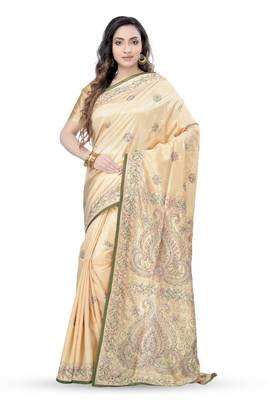 gold embroidered dupion silk Saree with blouse 1
