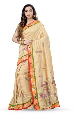 Gold Embroidered Dupion Silk Saree With Blouse 1