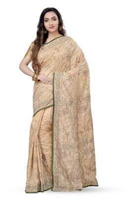 Gold Embroidered Dupion Silk Saree With Blouse 1