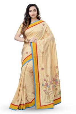 Gold Embroidered Dupion Silk Saree With Blouse 1