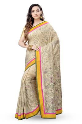 Gold Embroidered Dupion Silk Saree With Blouse 1