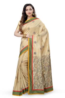 Gold Embroidered Dupion Silk Saree With Blouse 1
