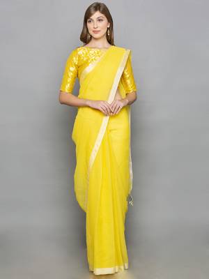 Yellow Kotta Silk plain saree 1