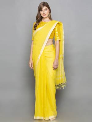 Yellow Kotta Silk plain saree 2