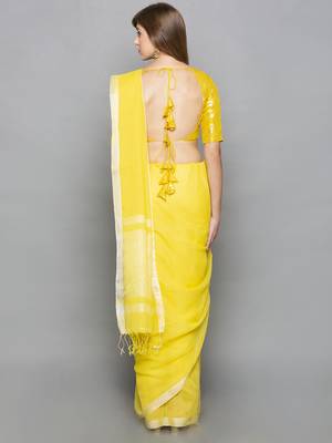 Yellow Kotta Silk plain saree 3