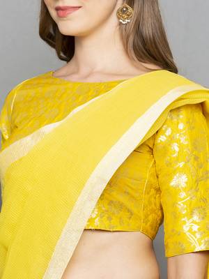 Yellow Kotta Silk plain saree 4