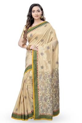 Gold Embroidered Dupion Silk Saree With Blouse 1