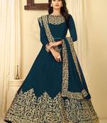 Turquoise embroidered faux georgette salwar