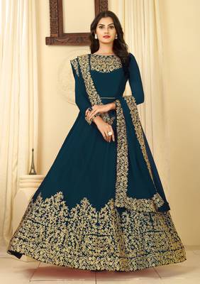 Turquoise embroidered faux georgette salwar 3