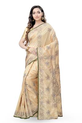 Gold Embroidered Dupion Silk Saree With Blouse 1