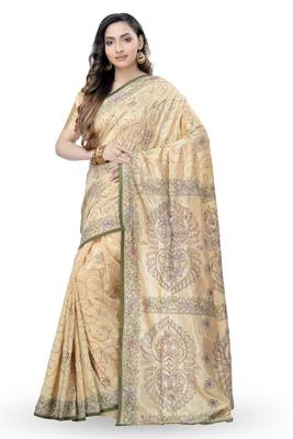 Gold Embroidered Dupion Silk Saree With Blouse 1