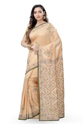 Gold Embroidered Dupion Silk Saree With Blouse 1