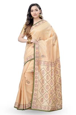 Gold Embroidered Dupion Silk Saree With Blouse 1