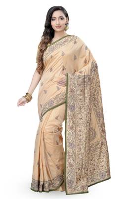 Gold Embroidered Dupion Silk Saree With Blouse 1