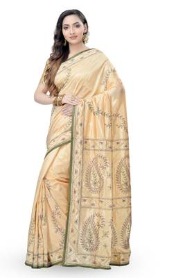 Gold Embroidered Dupion Silk Saree With Blouse 1