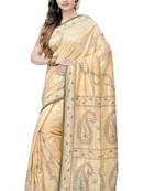 Gold Embroidered Dupion Silk Saree With Blouse