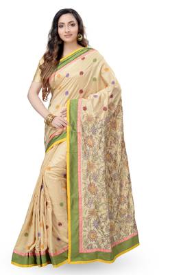 Gold Embroidered Dupion Silk Saree With Blouse 1