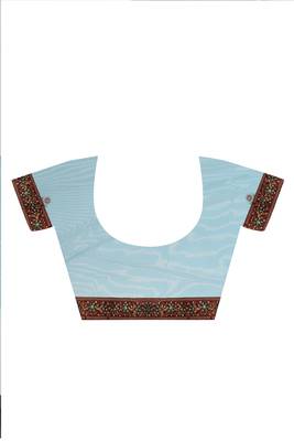 Turquoise Embroidered Net Saree With Blouse 2