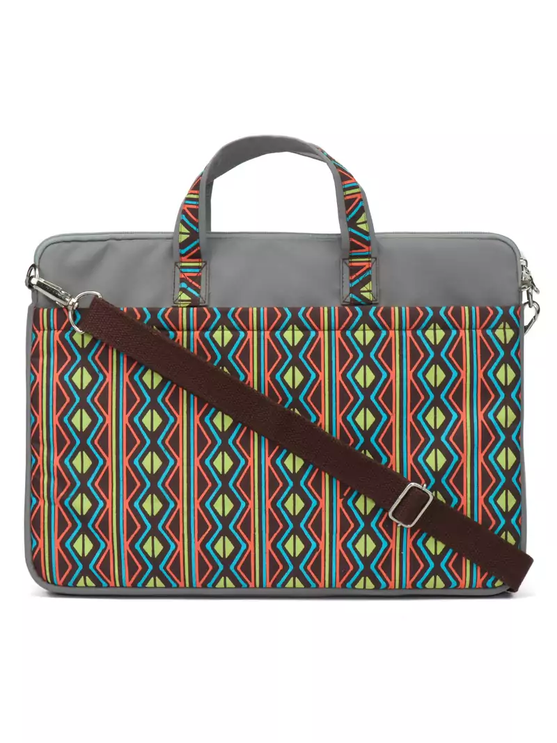 Neon Grey and Multicoloured Printed Polyester Laptop bag