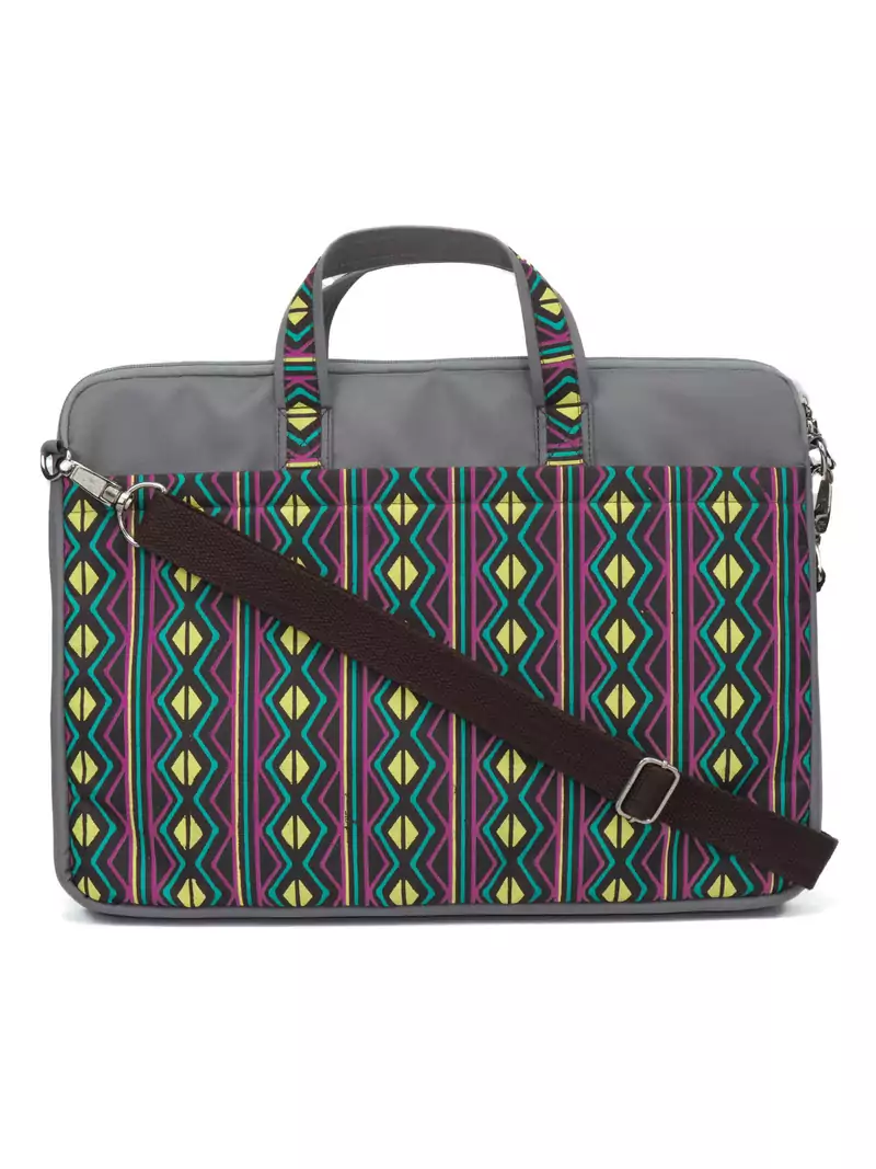 Neon Grey and Multicoloured Printed Polyester Laptop bag