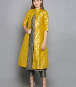 grey woven art silk stitched kurta sets