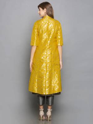 grey woven art silk stitched kurta sets 3