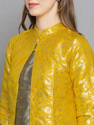 grey woven art silk stitched kurta sets 5