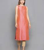 pink woven art silk stitched kurta sets